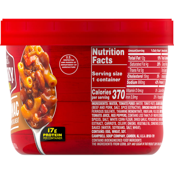 Campbell's Chunky Chili Mac Soup-Microwavable Bowl-15.25 oz.-8/Case