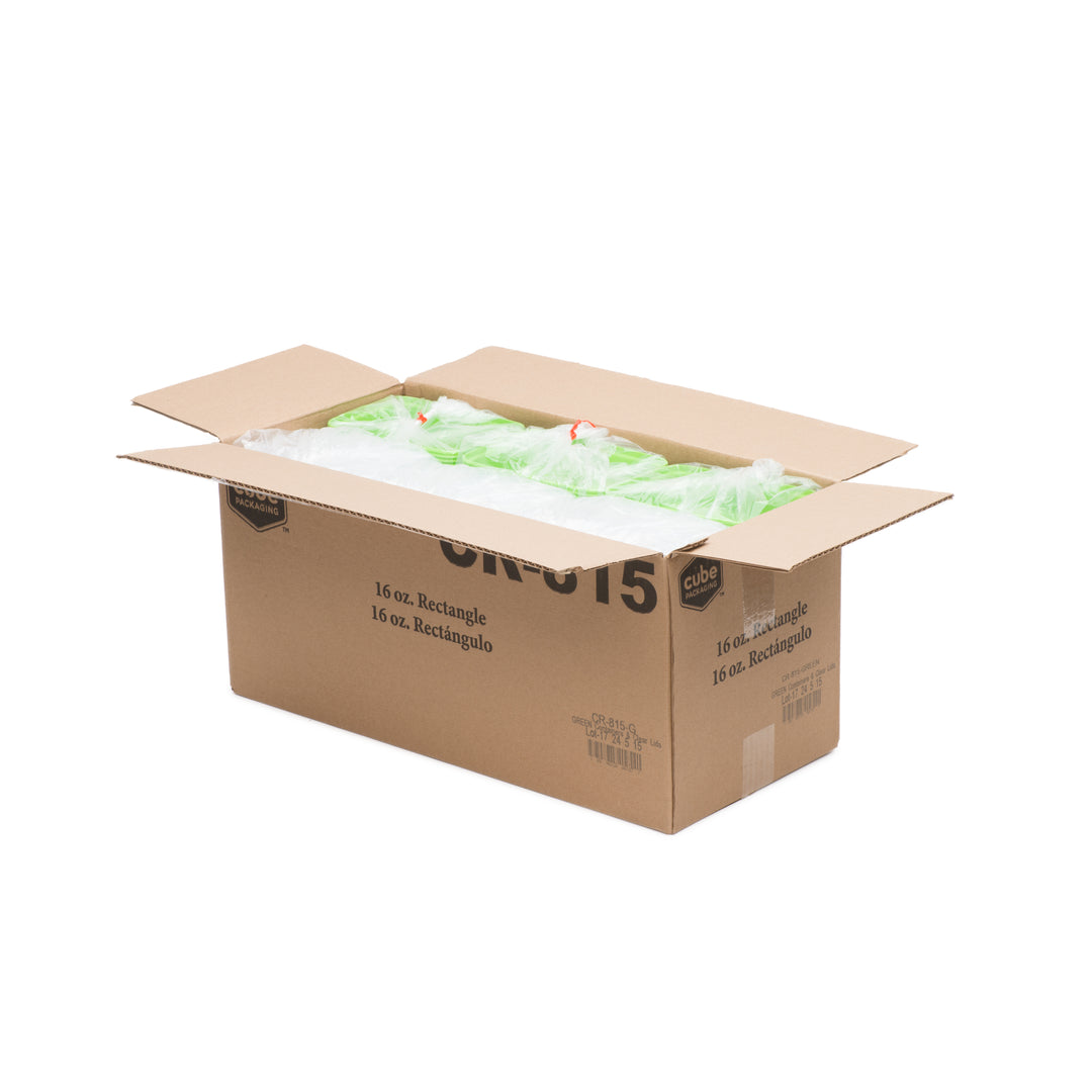 Cubeware 16 oz. Rectangular Green Container With Clear Lid-150 Set-1/Case