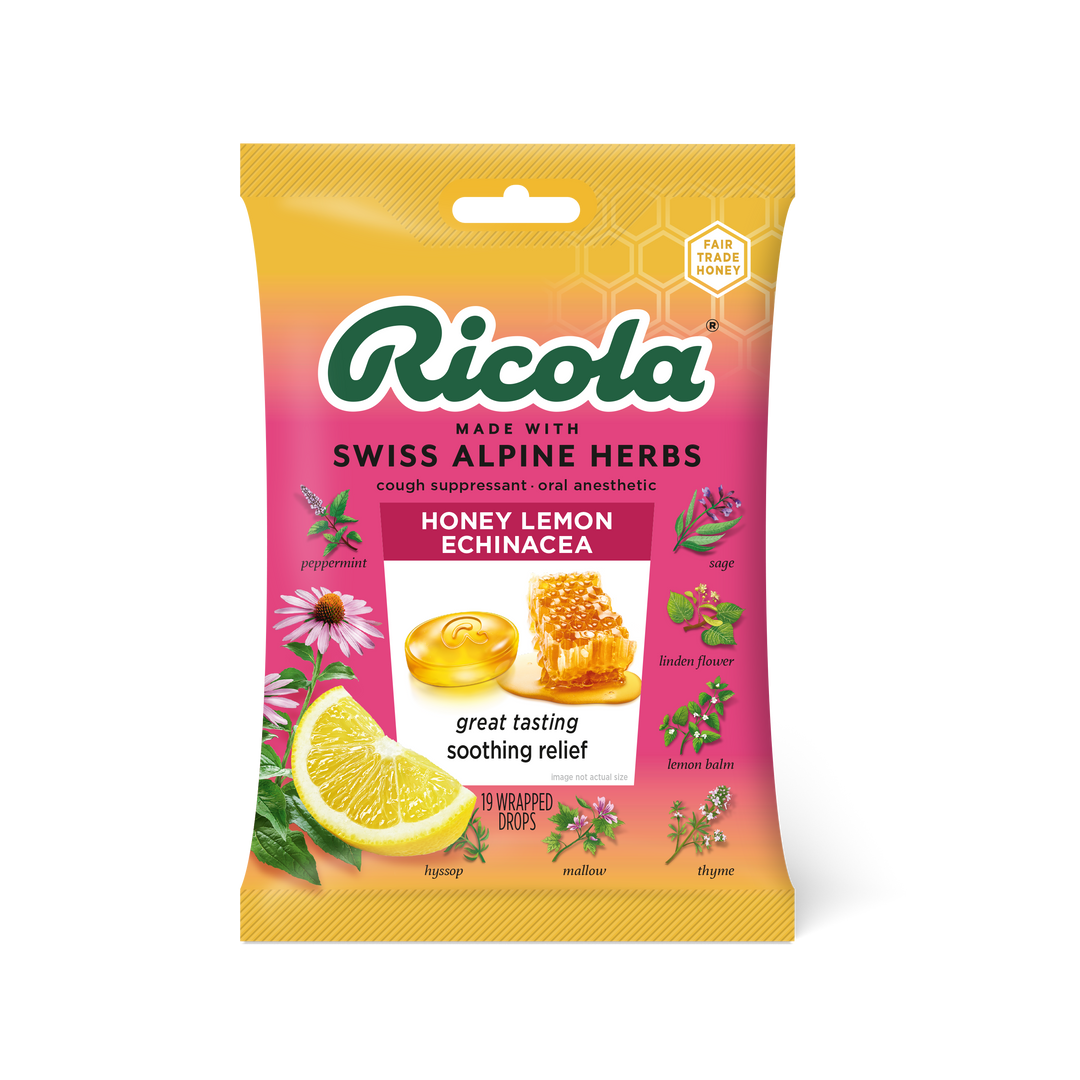 Ricola Echinacea Honey Lemon Cough Drops Bags-19 Each-8/Box-6/Case