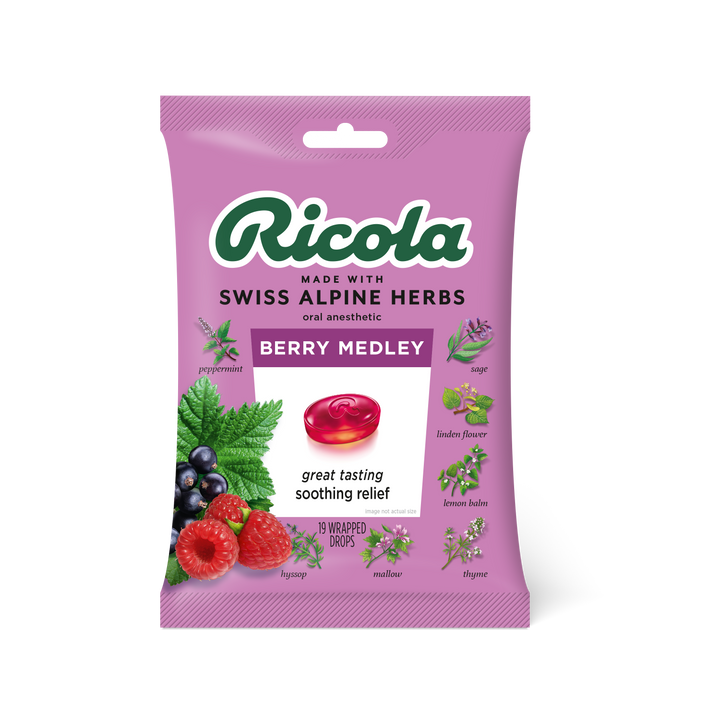 Ricola Berry Medley Cough Drop Bags-19 Count-8/Box-6/Case