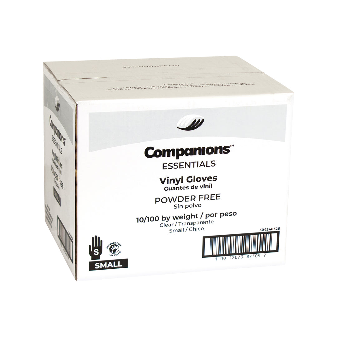 Companions Essentials Powdered Free Small Vinyl Gloves-100 Each-100/Box-10/Case