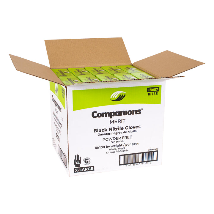 Companions Essentials Extra Large Nitrile Black Powder Free Glove-100 Each-100/Box-10/Case
