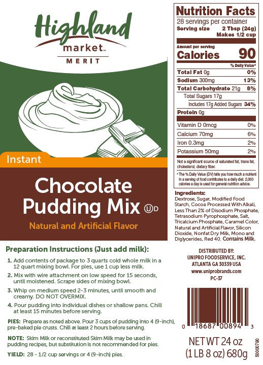 Highland Market Chocolate Flavored Instant Pudding Mix-24 oz.-12/Case