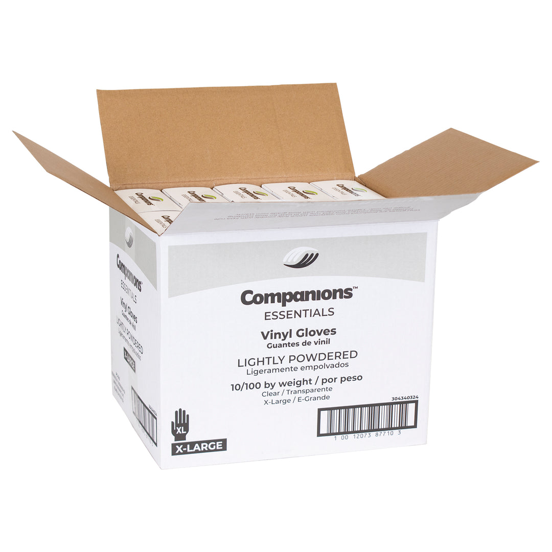 Companions Essentials Vinyl Lightly Powdered Extra Large Glove-100 Each-100/Box-10/Case