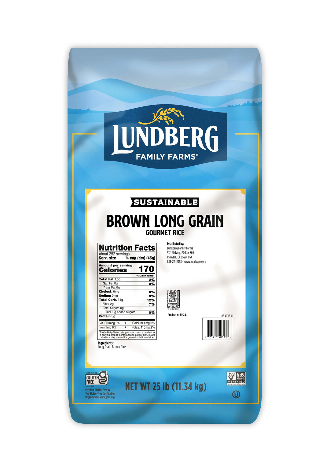 Lundberg Family Farms Eco-Farmed Brown Rice Long Grain-25 lbs.