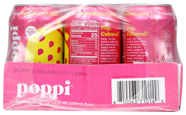 Poppi Prebiotic Strawberry Lemon Soda-12 fl. oz.-12/Case