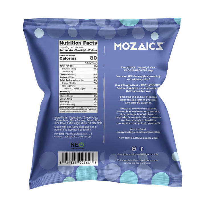 Mozaics Sea Salt Real Veggie Chips Single Serve Bag-0.75 oz.-20/Case