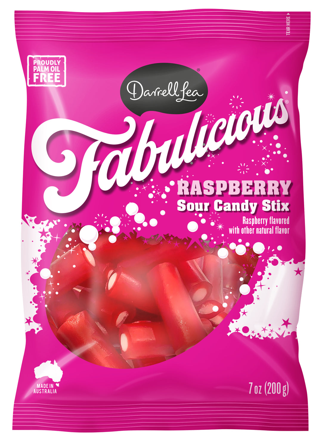 Darrell Lea Fabulicious Raspberry Sour Stix-7 oz.-8/Case