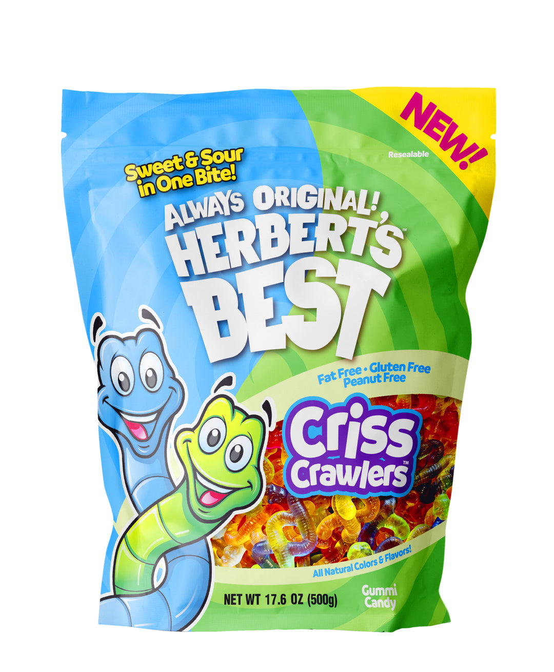 Herbert's Best Grams Of Criss Crawlers Gummi Resealable Stand-Up Bag-500 Gram-8/Case