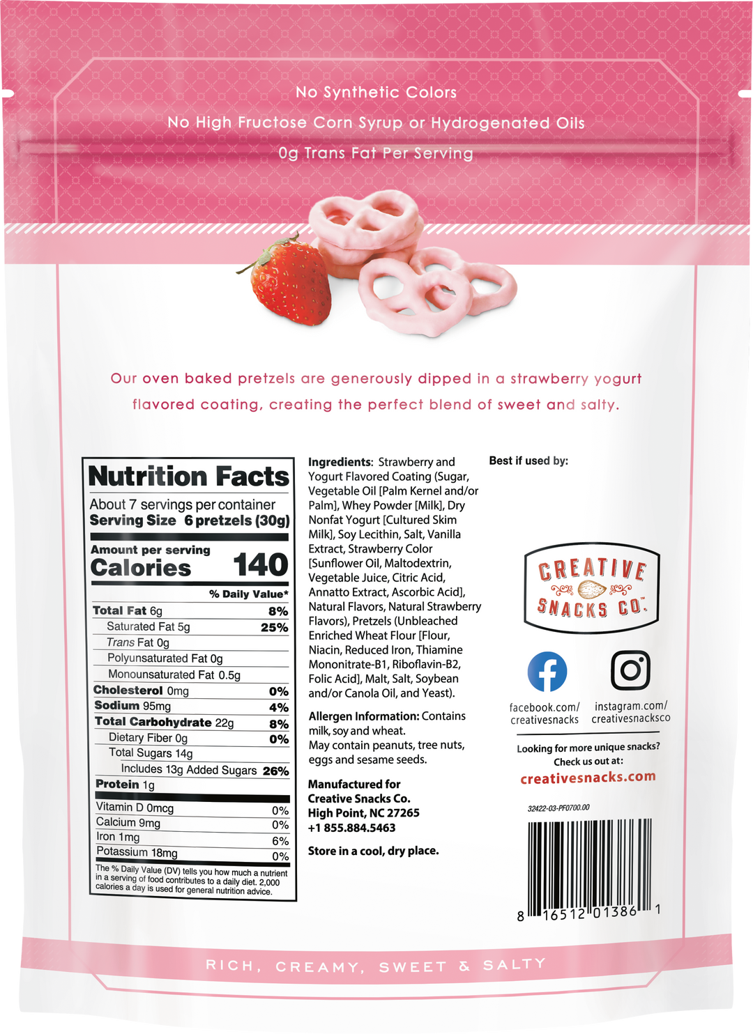 Creative Snacks Co. Strawberry Yogurt Pretzels-7.04 oz.-6/Case