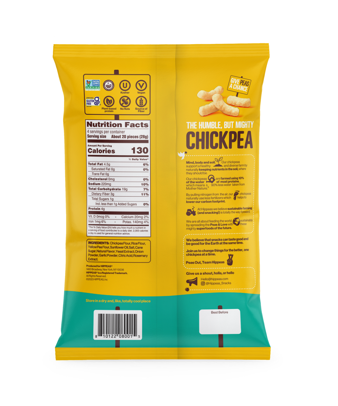 Hippeas Non-Gmo Chickpea Puffs -Vegan White Cheddar-4 oz.-12/Case
