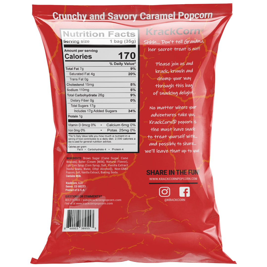 Krackcorn Caramel Flavored Popcorn-1.25 oz.-12/Case