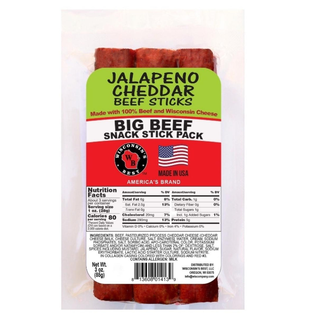 Wisconsins Best Jalapeno Cheddar Beef Sticks-Big Beef Snack Stick Pack Caddy Case-3 oz.-12/Box-4/Case