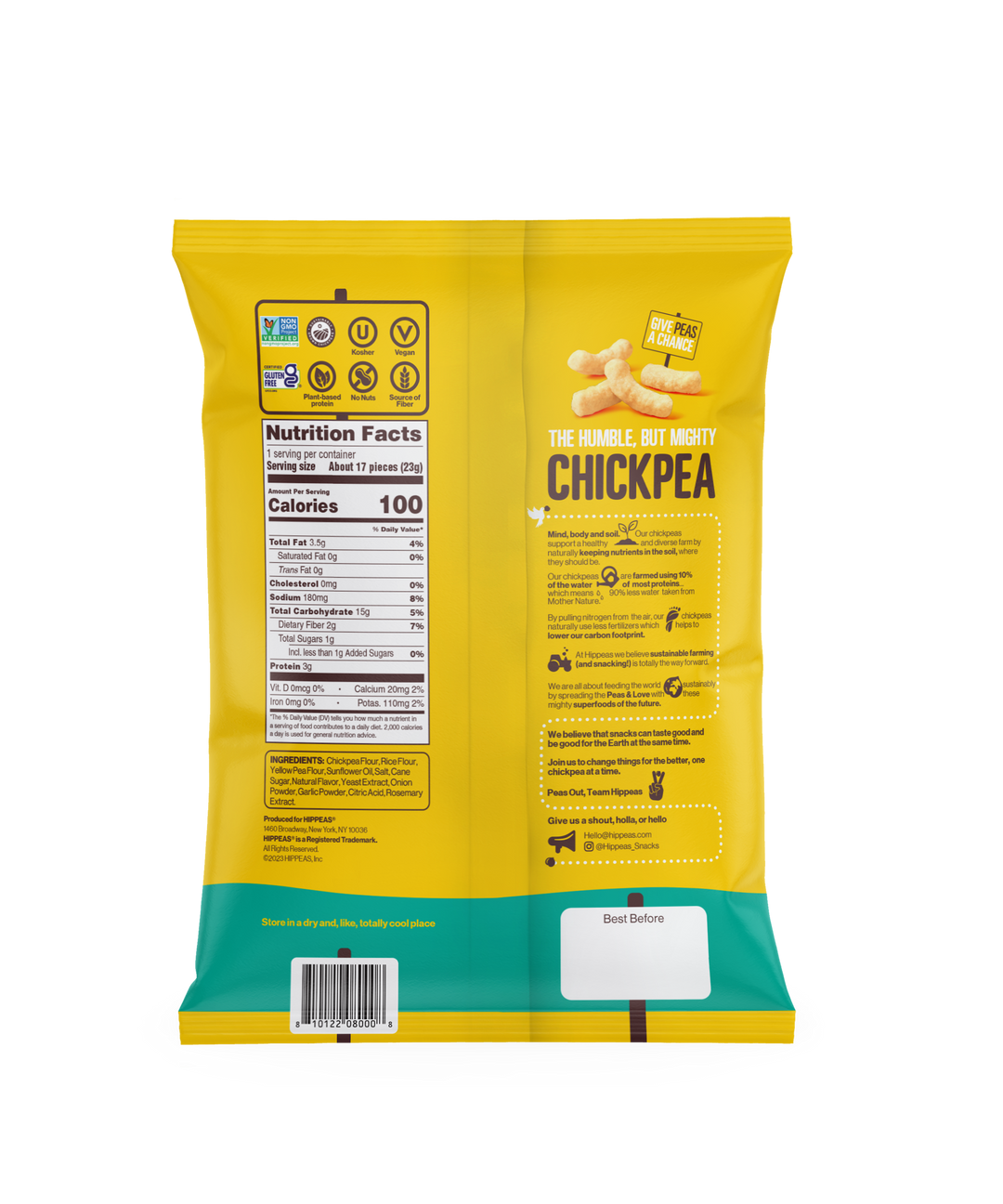 Hippeas Non-Gmo Chickpea Puffs -Vegan White Cheddar-0.8 oz.-24/Case