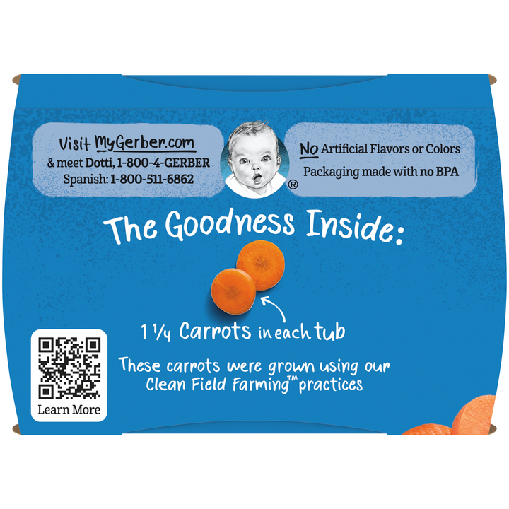 Gerber 2Nd Foods Non-Gmo Carrot Puree Baby Food Tub-2X 4 Oz Tubs-226 Gram-8/Case