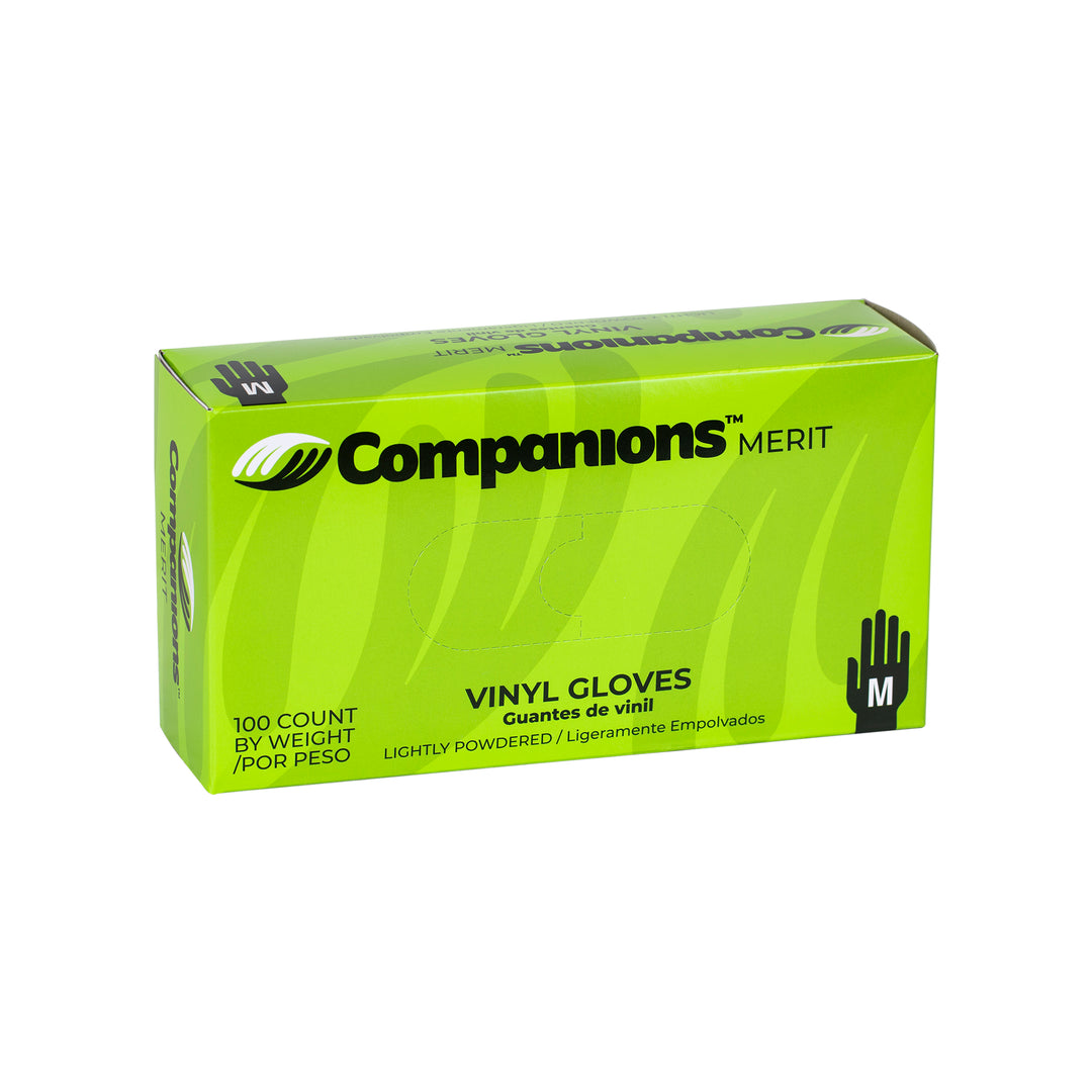 Companions Merit Vinyl Powdered Medium Glove-100 Each-100/Box-4/Case