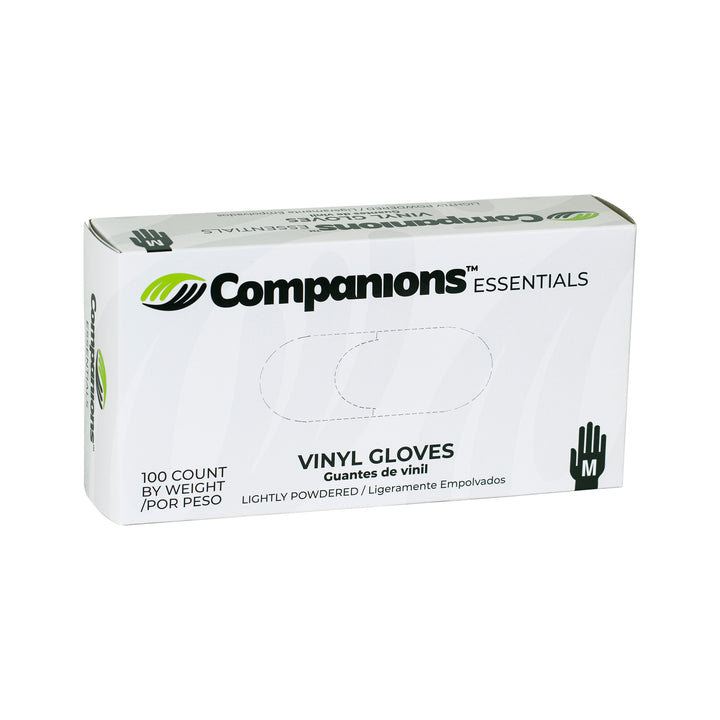 Companions Essentials Lightly Powdered Medium Vinyl Gloves-100 Each-100/Box-10/Case