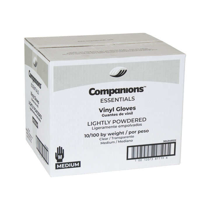Companions Essentials Lightly Powdered Medium Vinyl Gloves-100 Each-100/Box-10/Case