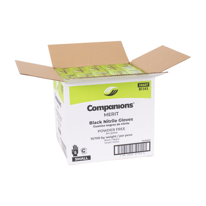 Companions Essentials Small Nitrile Black Powder Free Glove-100 Each-100/Box-10/Case