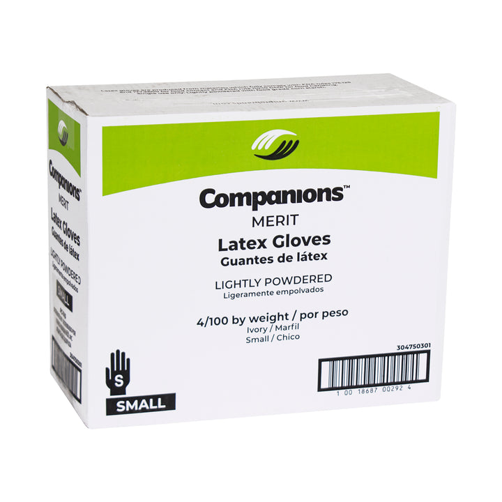 Companions Merit Latex Powdered Small Gloves-100 Each-100/Box-4/Case