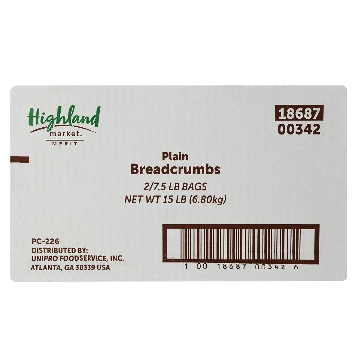 Highland Market Merit Medium Grind Plain Bread Crumbs Bulk Pack-7.5 lbs.-2/Case
