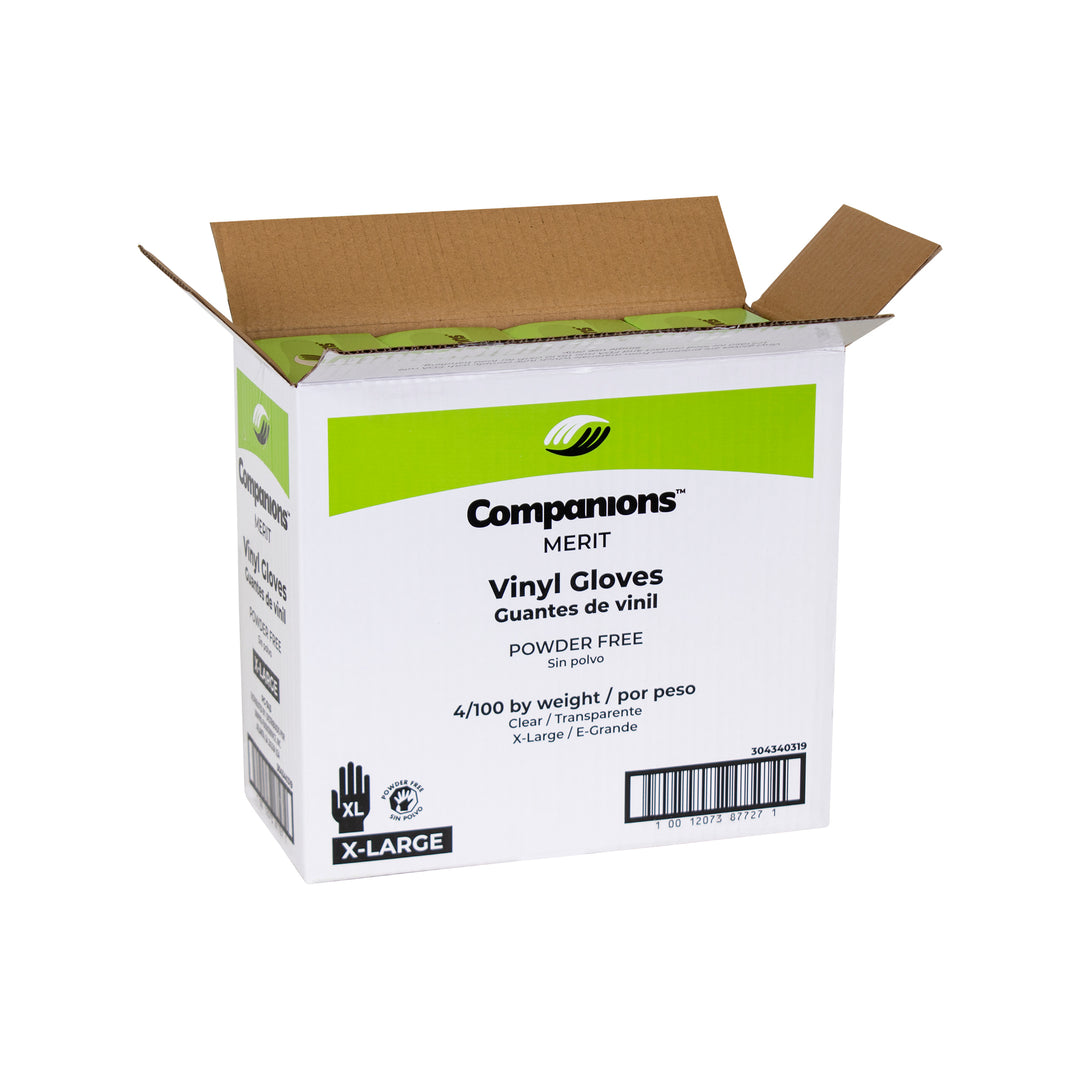 Companions Merit Vinyl Powder Free Extra Large Glove-100 Each-100/Box-4/Case