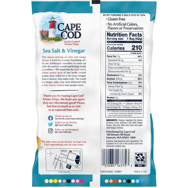 Cape Cod Sea Salt & Vinegar Kettle Chips-1.5 oz.-56/Case