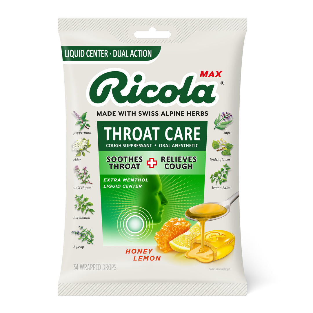 Ricola Max Throat Care Honey Lemon-34 Count-6/Box-6/Case