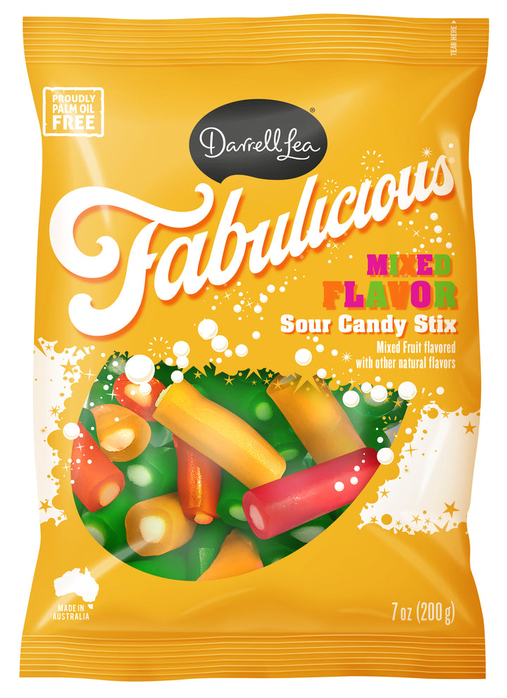 Darrell Lea Fabulicious Mixed Flavor Sour Stix-7 oz.-8/Case