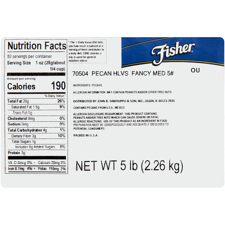 Fisher Medium Fancy Pecan Halves-5 lbs.-1/Case