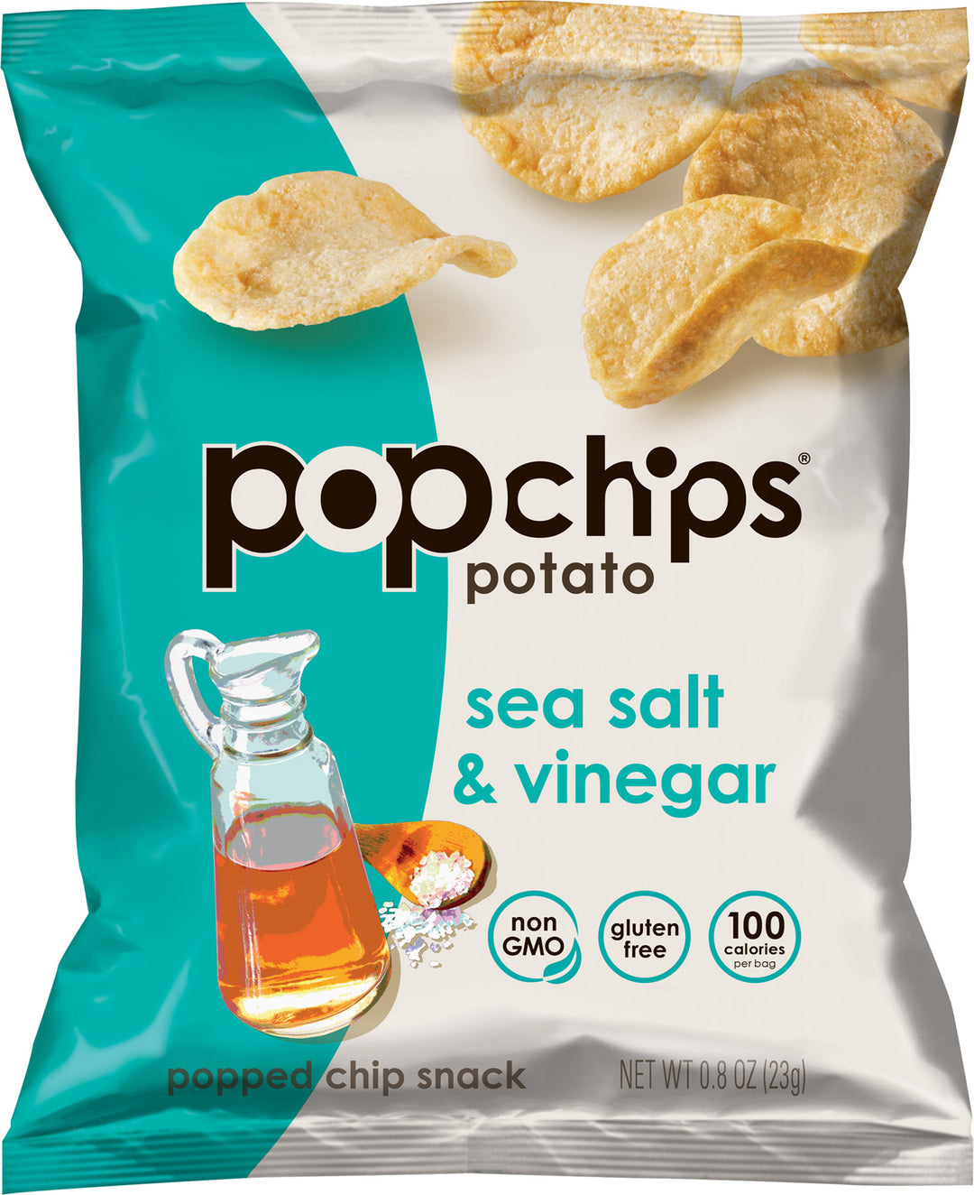 Popchips Sea Salt & Vinegar Popped Potato Chips-0.8 oz.-24/Case