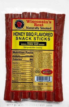 Wisconsins Best Honey Bbq Snack Sticks Meat Snack Stick Value Pack Sticks-7 oz.-12/Case