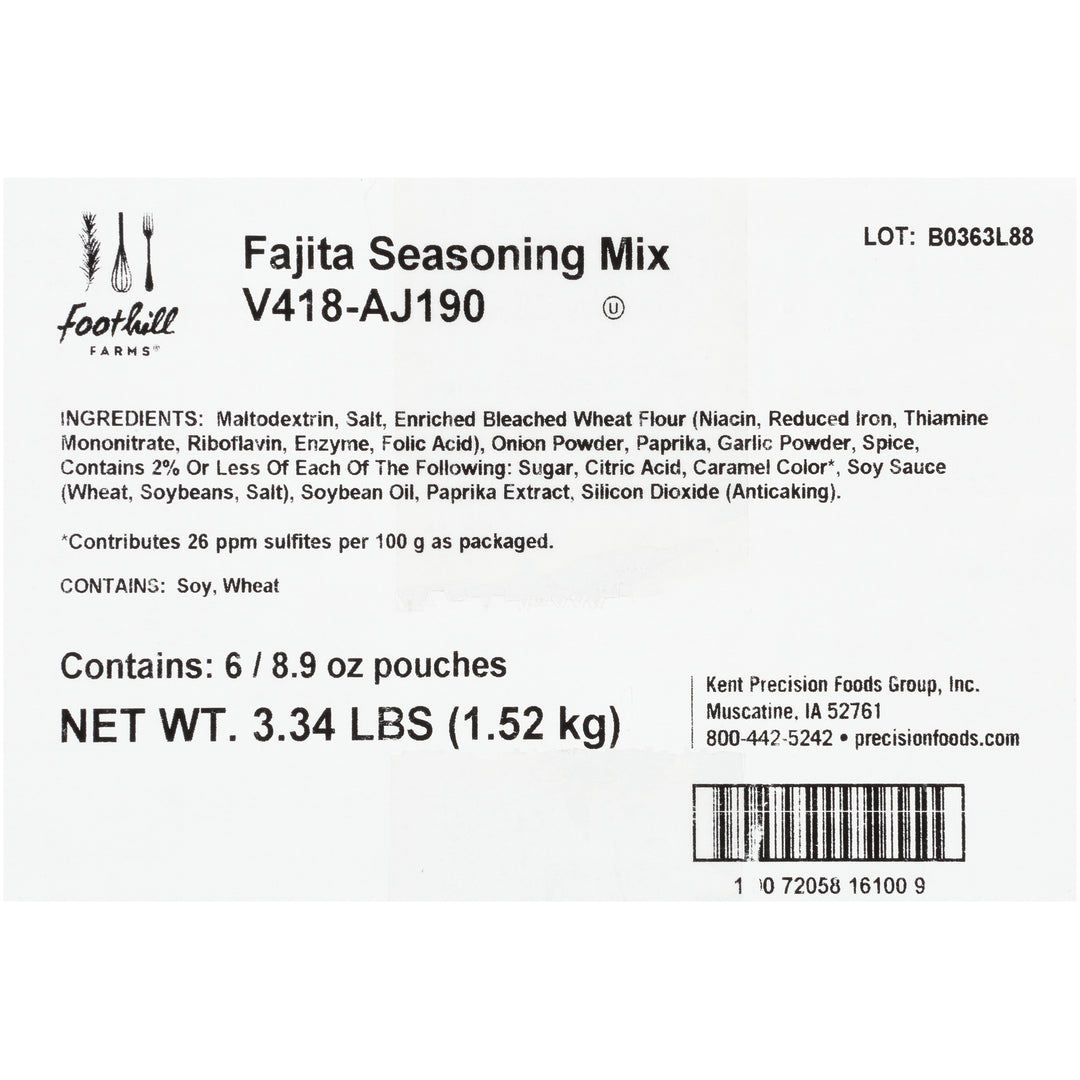 Foothill Farms Mix Fajita Seasoning No Msg-8.9 oz.-6/Case