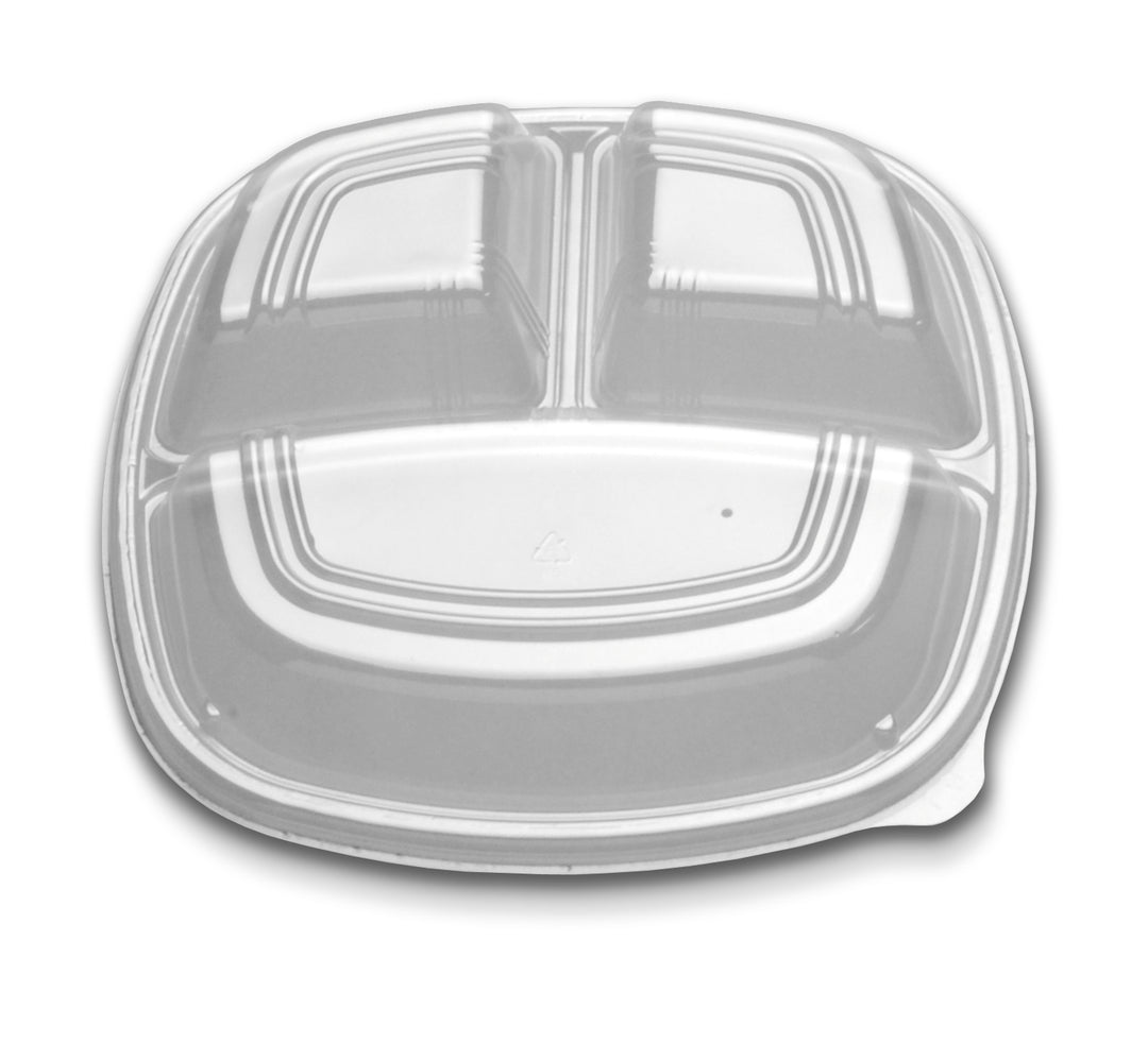 D & W Fine Pack Forum 10in.  3 Compartment-Clear-High Dome-Vented-Square Dome Lid-40 Each-40/Box-4/Case