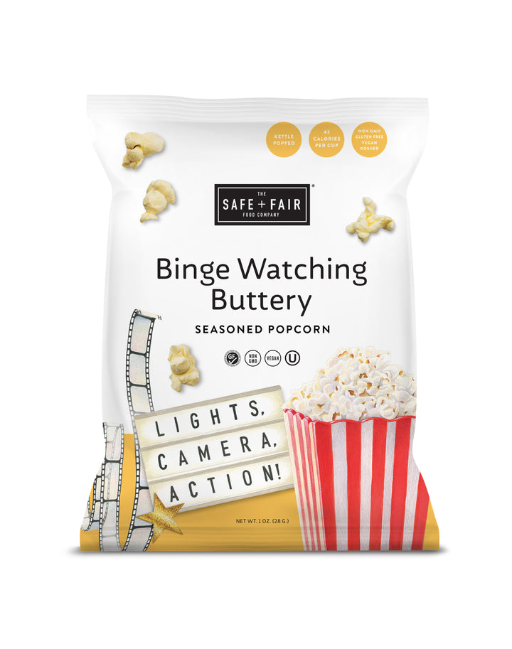 Safe   Fair Binge Watching Buttery Flavored Popcorn-0.9 oz.-12/Case