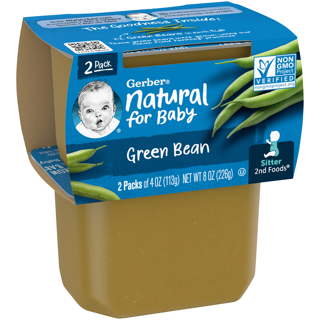Gerber 2Nd Foods Non-Gmo Green Bean Puree Baby Food Tub-2X 4 Oz Tubs-8 oz.-8/Case