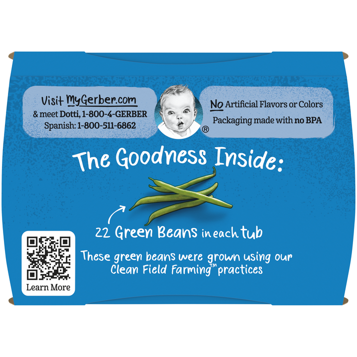 Gerber 2Nd Foods Non-Gmo Green Bean Puree Baby Food Tub-2X 4 Oz Tubs-8 oz.-8/Case