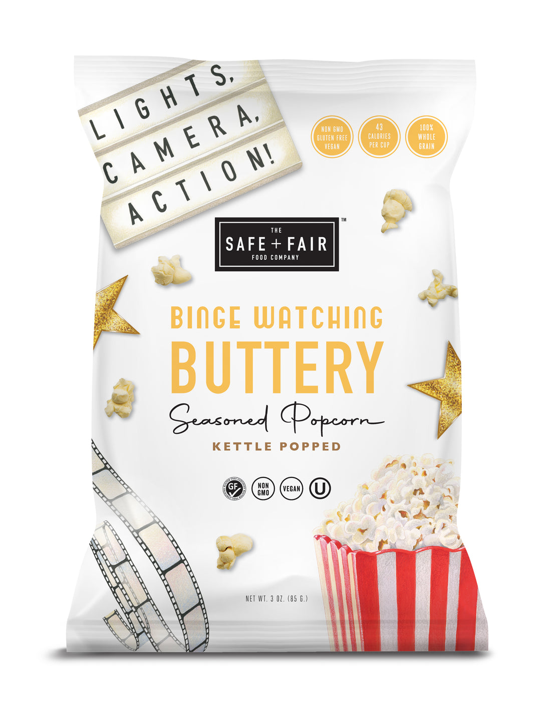 Safe   Fair Drizzled Popcorn Kettle Popped Binge Watching Buttery Flavored Popcorn-1.125 lbs.-6/Case