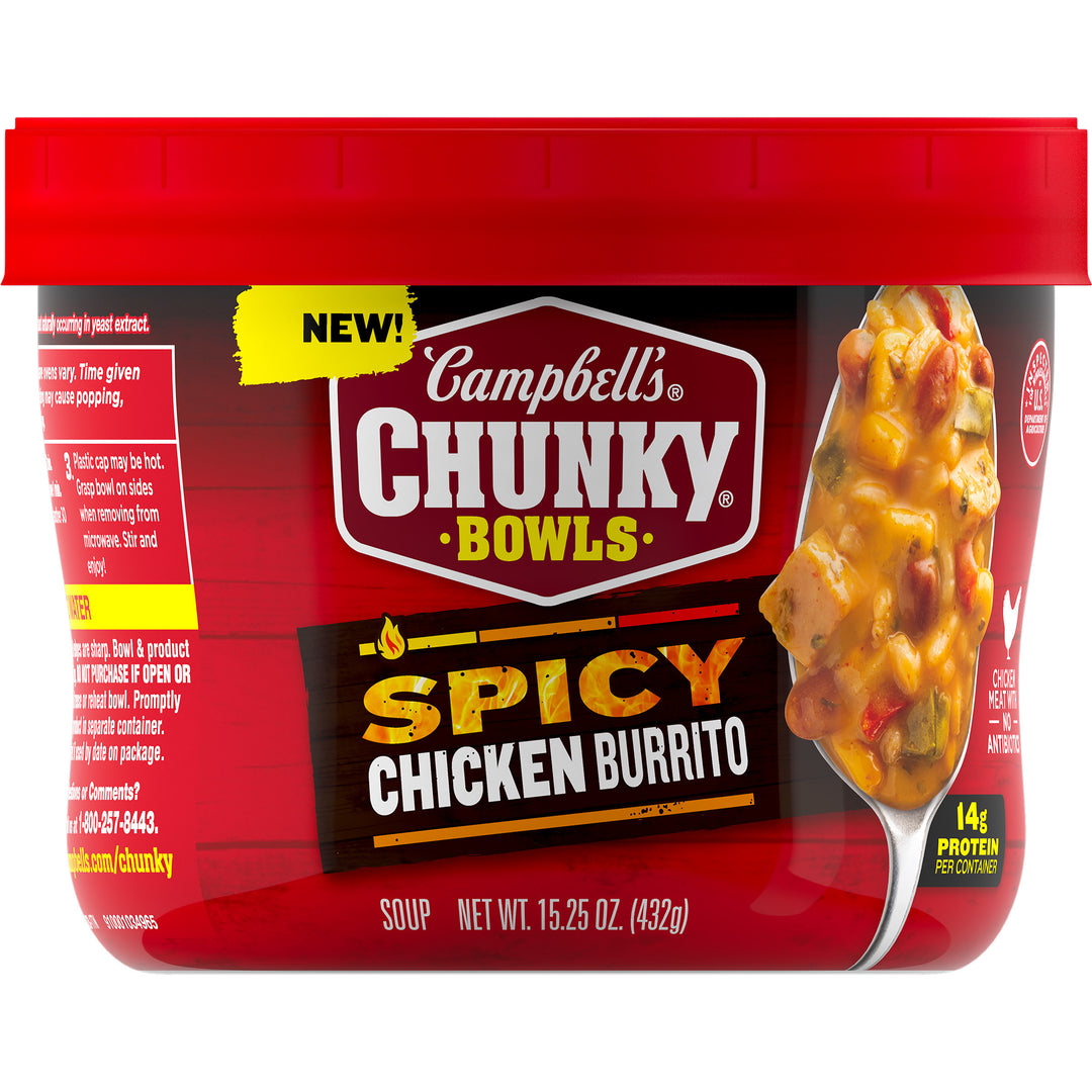 Campbell's Chunky Spicy Chicken Burrito Soup-Microwaveable Bowl-15.25 oz.-8/Case