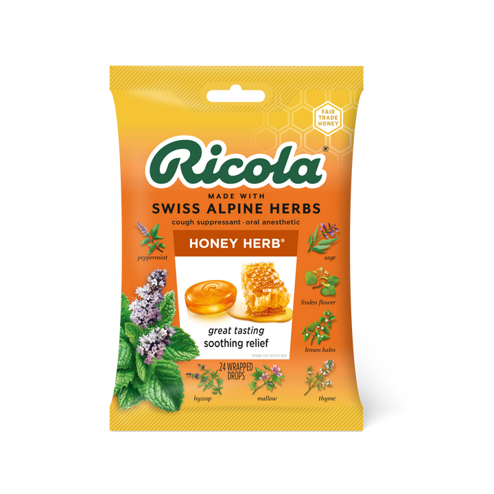 Ricola Honey Herbed Cough Drop Bags-24 Count-8/Box-6/Case