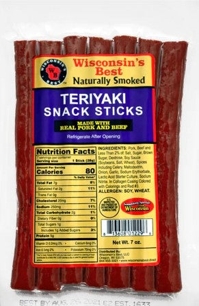 Wisconsins Best Teryaki Snack Sticks Meat Snack Stick Value Pack Sticks-7 oz.-12/Case