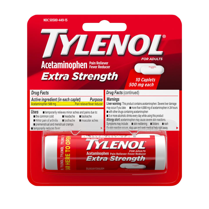 Tylenol Vial Blister-10 Count-12/Box-12/Case