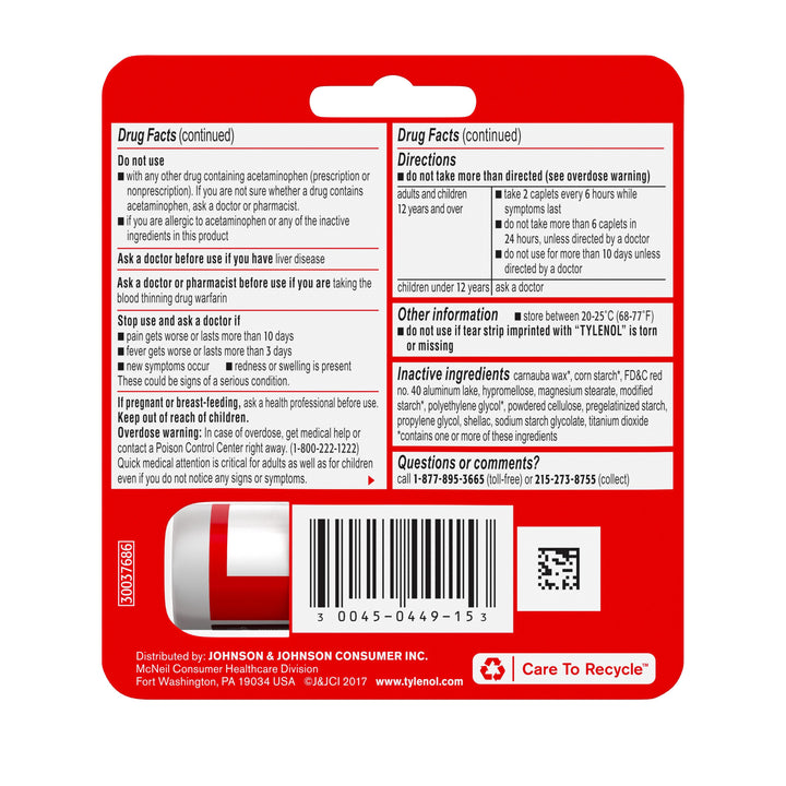 Tylenol Vial Blister-10 Count-12/Box-12/Case