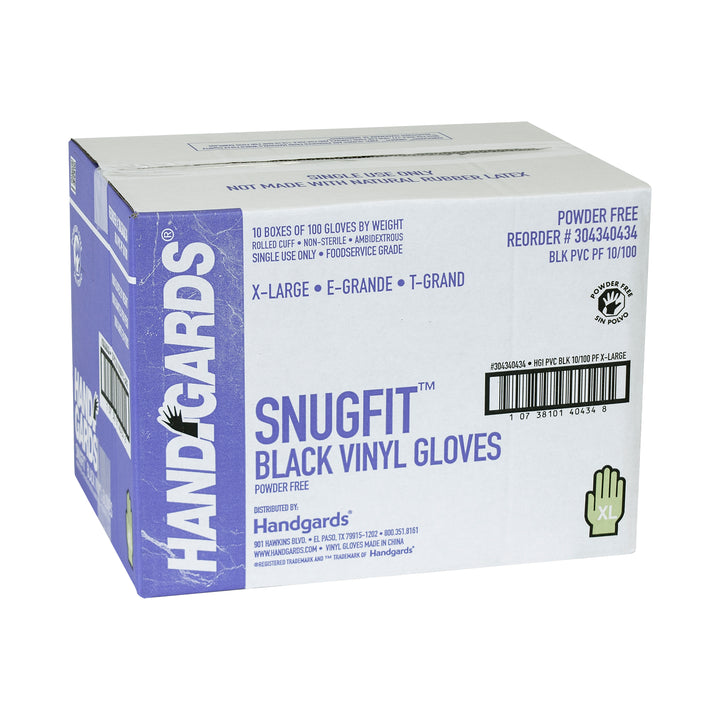 Handgards Hgi Extra Large Black Vinyl Disposable Gloves-100 Each-100/Box-10/Case