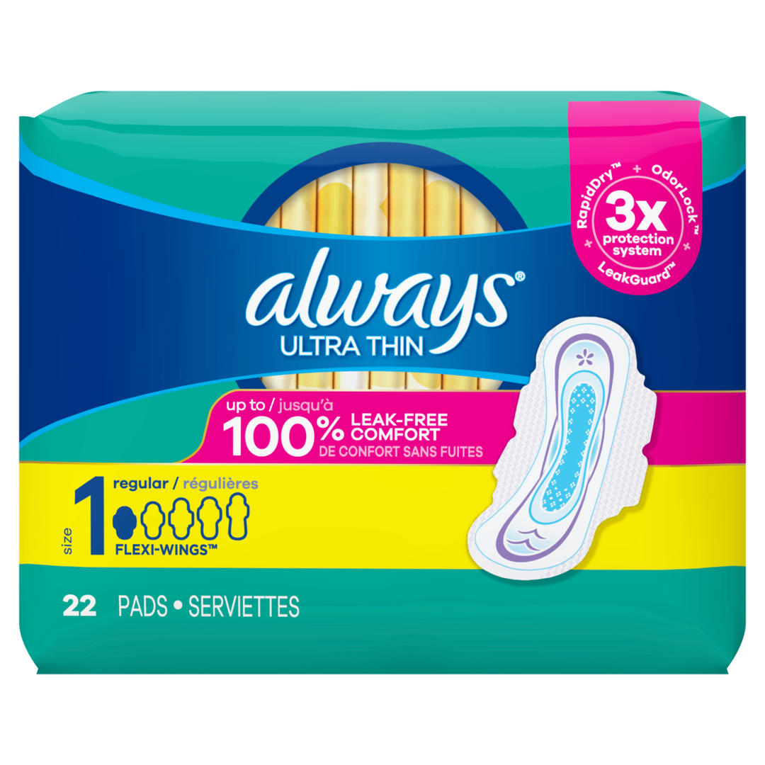 Always Ultra Thin Pads Regular/Normal Wing-22 Count-12/Case