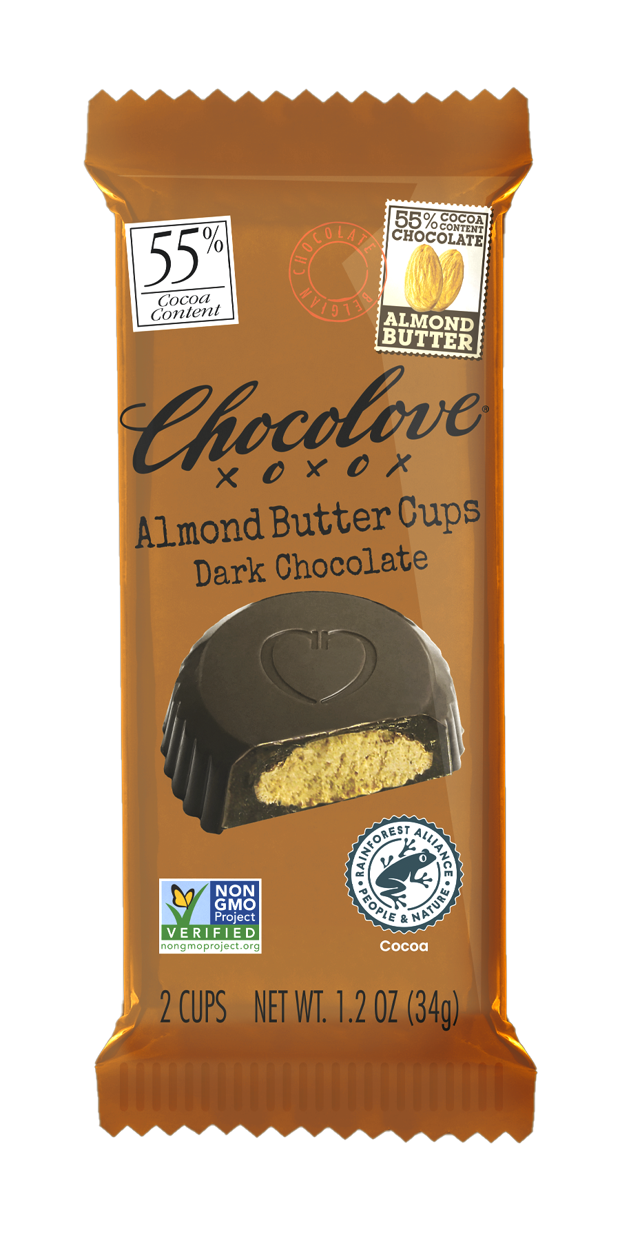 Chocolove Almond Butter Cups Dark Chocolate-1.2 oz.-10/Box-12/Case