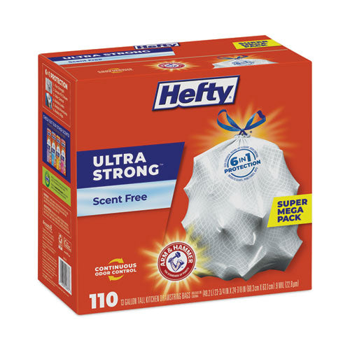 Hefty Ultra Strong Tall Kitchen And Trash Bags 13 Gal 0.9 Mil 23.75"x24.88" White 110 Bags/box 3 Boxes/Case