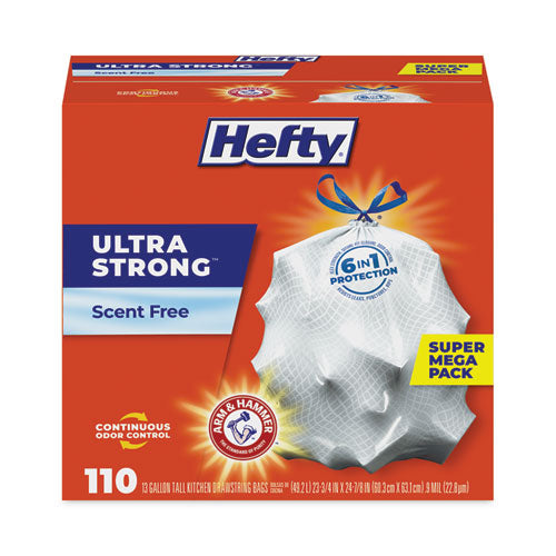 Hefty Ultra Strong Tall Kitchen And Trash Bags 13 Gal 0.9 Mil 23.75"x24.88" White 110 Bags/box 3 Boxes/Case