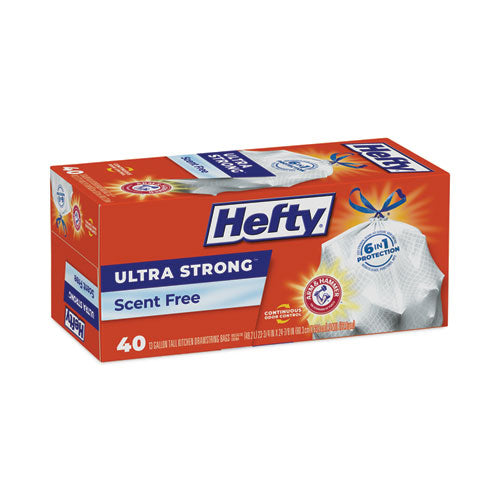 Hefty Ultra Strong Tall Kitchen And Trash Bags 13 Gal 0.9 Mil 23.75"x24.88" White 40 Bags/box 6 Boxes/Case