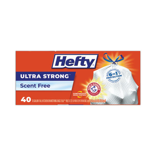 Hefty Ultra Strong Tall Kitchen And Trash Bags 13 Gal 0.9 Mil 23.75"x24.88" White 40 Bags/box 6 Boxes/Case